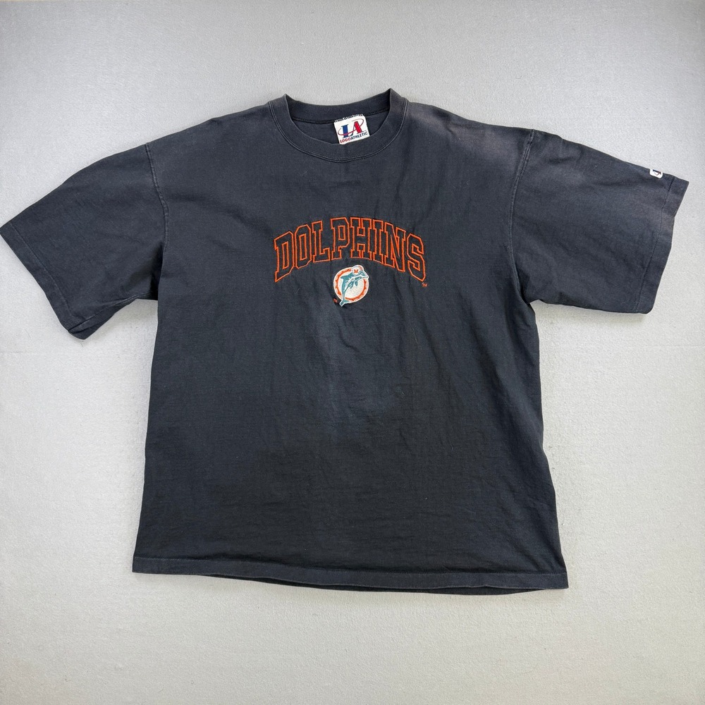 Vintage Miami Dolphins T-Shirt Mens XL Black NFL Football Single Stitch 90s USA